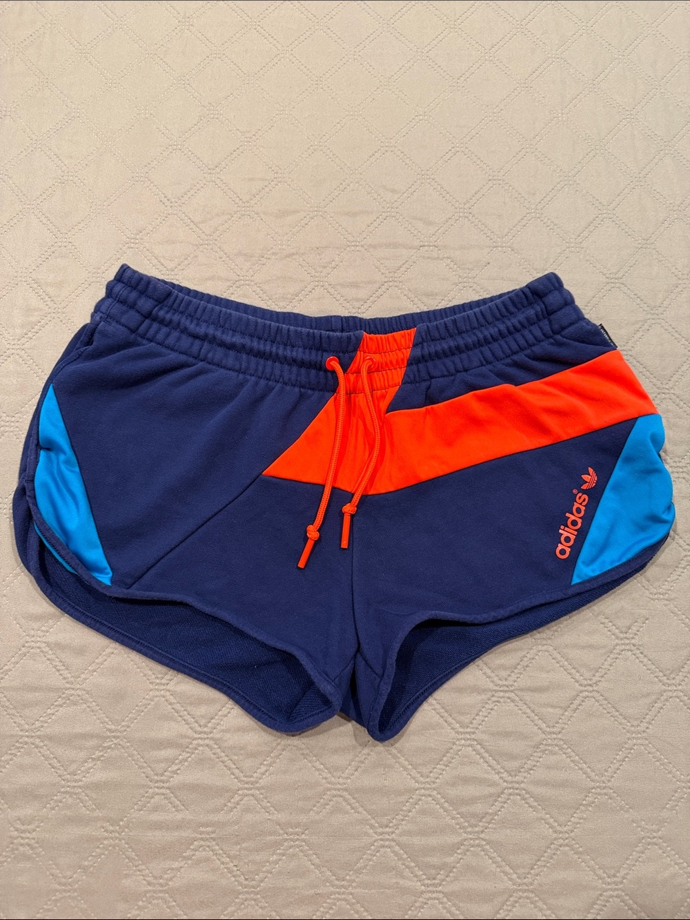 adidas Women's Navy Blue Athletic Shorts with Orange & Bright Blue Accents
